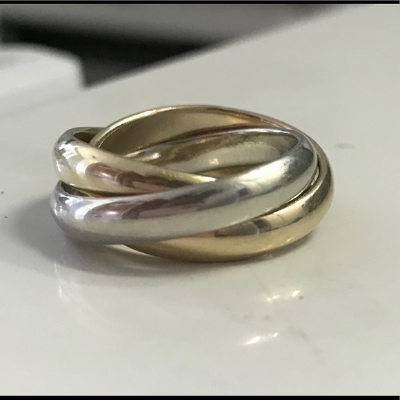 Tri colored ring trinity sterling silver band - Picture 2 of 4